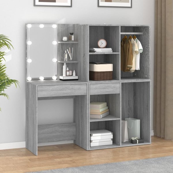 Toaletka vidaXL με φωτισμό LED και ντουλάπια, γκρι δρυς sonoma