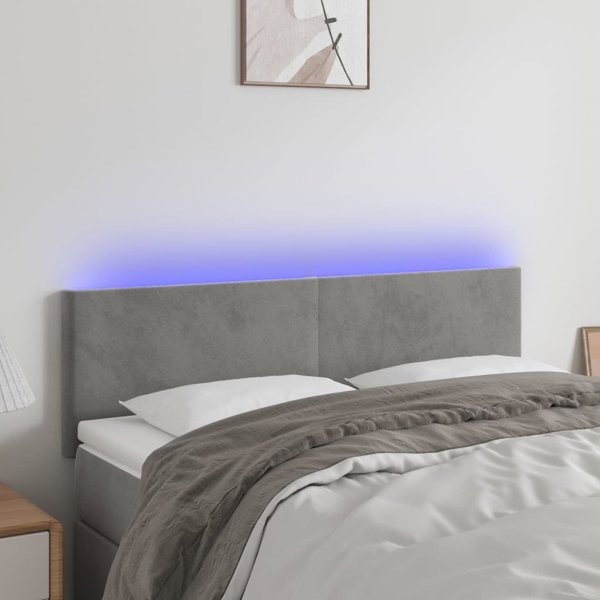 vidaXL Ζαγλοουέκ για κρεβάτι με LED, ανοιχτό γκρι, 144x5x78/88 εκ, βελούδο
