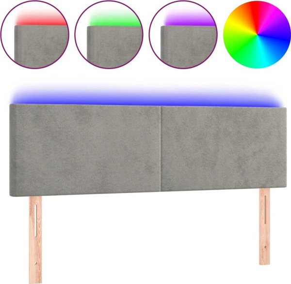 vidaXL Ζαγλοουέκ για κρεβάτι με LED, ανοιχτό γκρι, 144x5x78/88 εκ, βελούδο