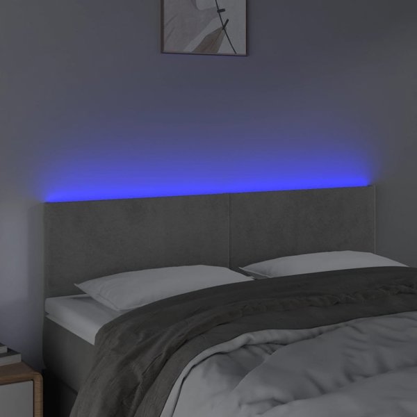 vidaXL Ζαγλοουέκ για κρεβάτι με LED, ανοιχτό γκρι, 144x5x78/88 εκ, βελούδο