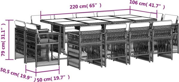 vidaXL Σετ επίπλων κήπου 13 τεμαχίων με μαξιλάρια, ανάμεικτο μπεζ, PE ρατάν
