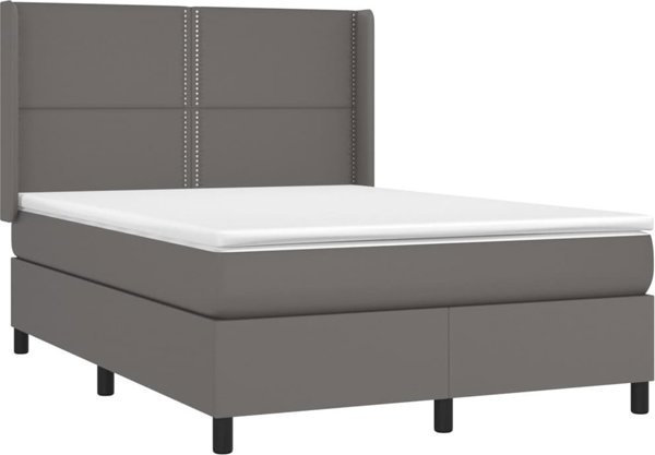 vidaXL Lotko kontynentalne me materacem i LED, szara ekoskora 140x190cm