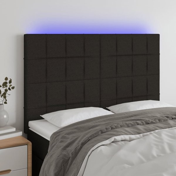 vidaXL Zaglowek do lozka z LED, czarny, 144x5x118/128 cm, tkanina