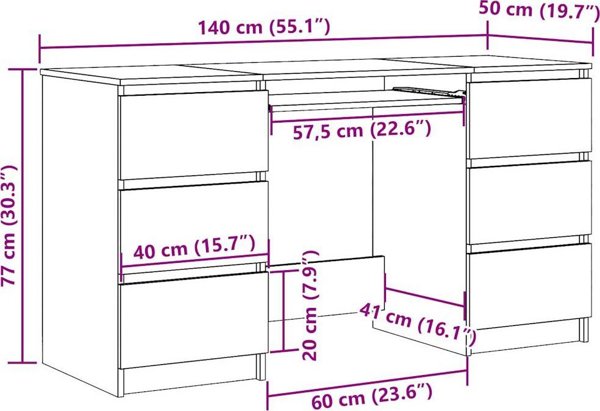 vidaXL Γραφείο από παλιό ξύλο, 140x50x77 εκ., ξυλοπαραγωγής υλικό