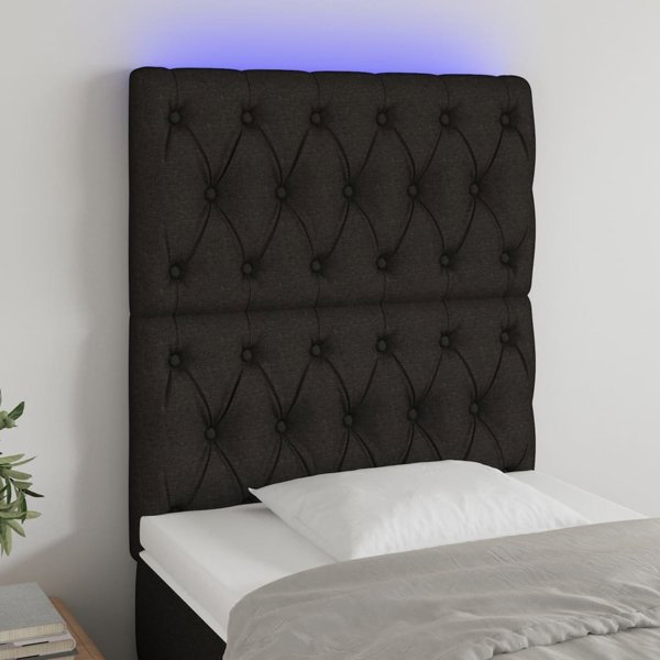 vidaXL Κεφαλάρι κρεβατιού με LED, μαύρο, 80x7x118/128 εκ., ύφασμα