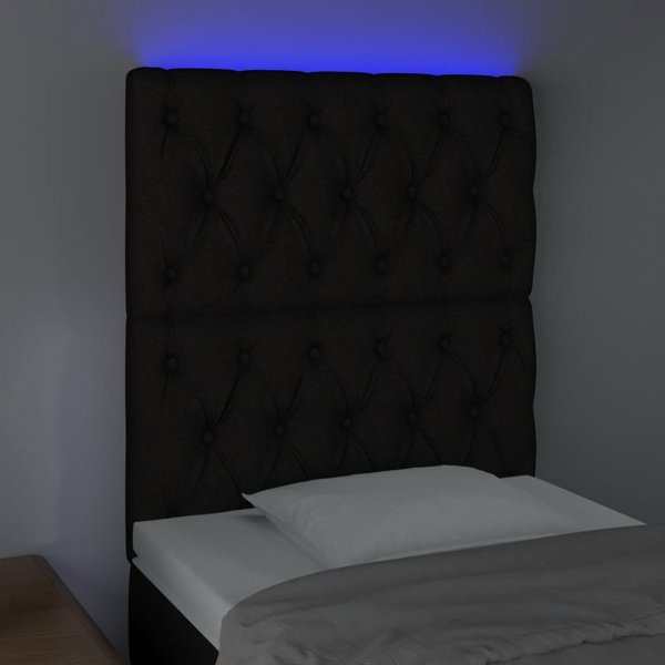 vidaXL Κεφαλάρι κρεβατιού με LED, μαύρο, 80x7x118/128 εκ., ύφασμα
