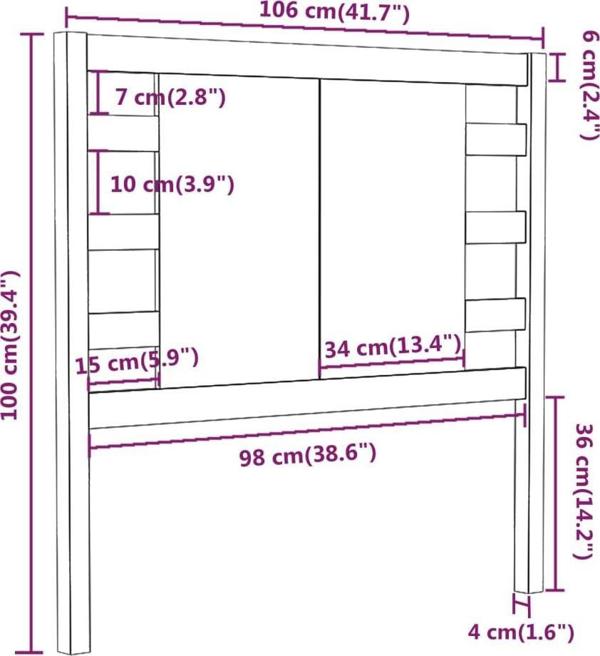 vidaXL Κεφαλάρι κρεβατιού, γκρι, 106x4x100 εκ, μασίφ πεύκο