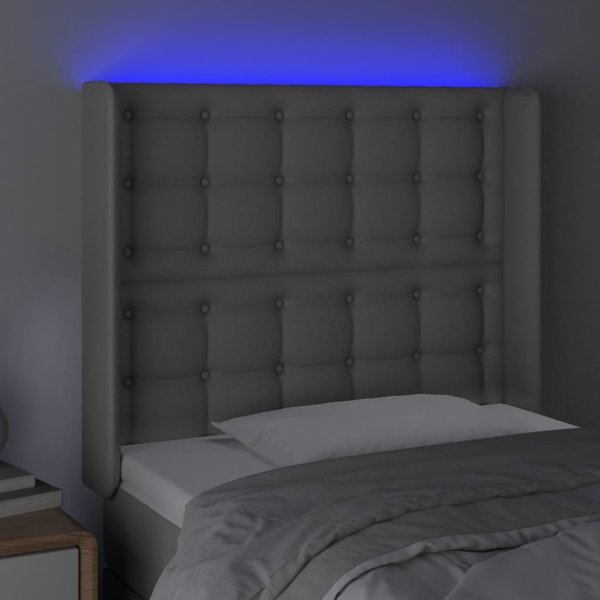 vidaXL Κεφαλάρι κρεβατιού με LED, γκρι, 83x16x118/128 εκ., τεχνητό δέρμα