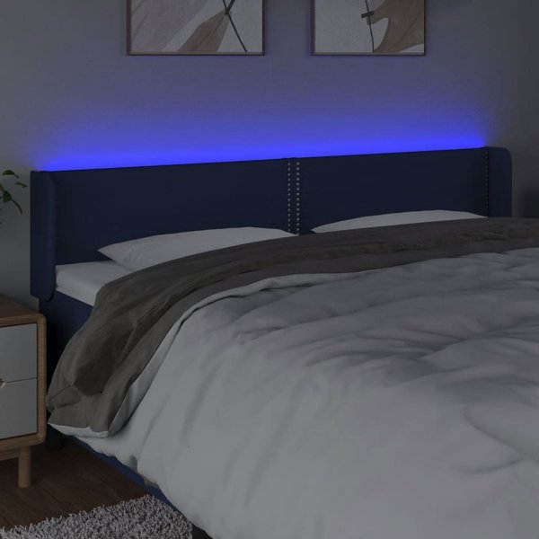 vidaXL Zaglowek do lozka z LED, niebieski, 183x16x78/88 cm, tkanina