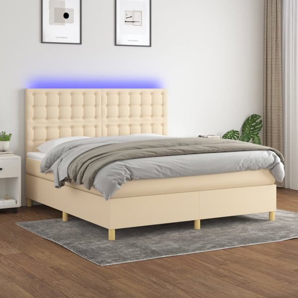 vidaXL Λευκό Κρεβάτι Continental με Στρώμα, Κρεμ, 180x200 cm, Ύφασμα