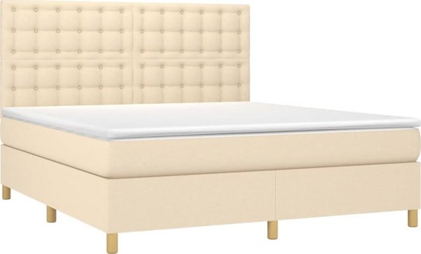 vidaXL Λευκό Κρεβάτι Continental με Στρώμα, Κρεμ, 180x200 cm, Ύφασμα