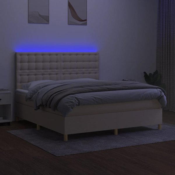 vidaXL Λευκό Κρεβάτι Continental με Στρώμα, Κρεμ, 180x200 cm, Ύφασμα