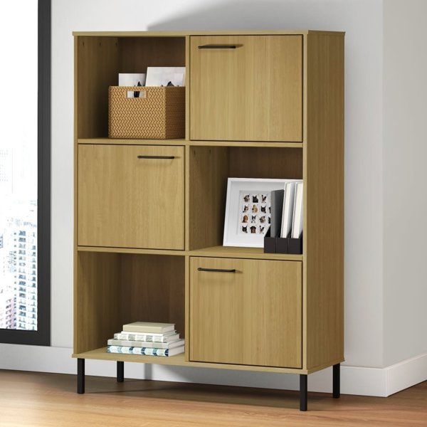 vidaXL Ράφι OSLO, Μεταλλικά Πόδια, Καφέ, 90x35x128,5 εκ., Ξύλο