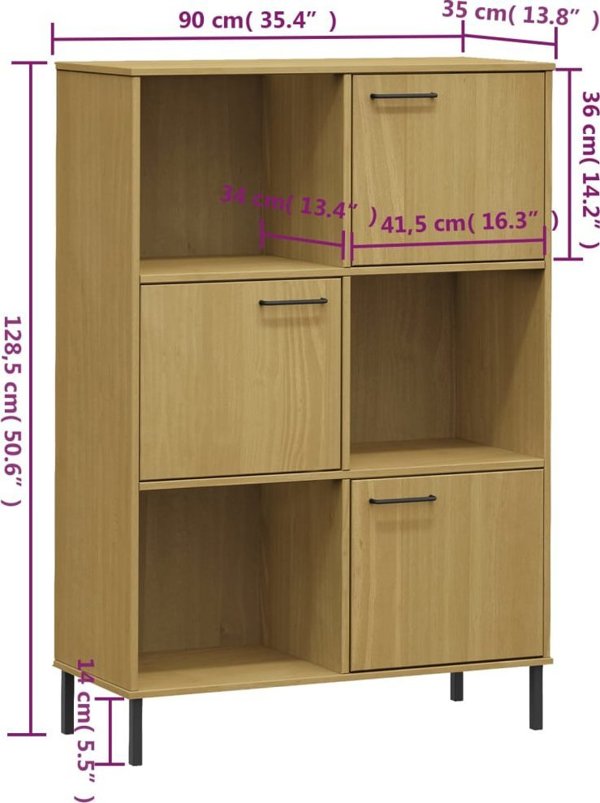 vidaXL Ράφι OSLO, Μεταλλικά Πόδια, Καφέ, 90x35x128,5 εκ., Ξύλο
