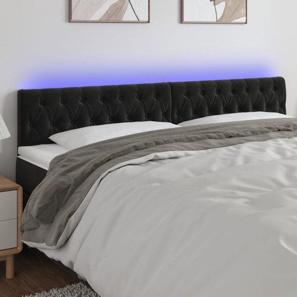 vidaXL Zaglowek do lozka z LED, czarny, 200x7x78/88 cm, aksamit