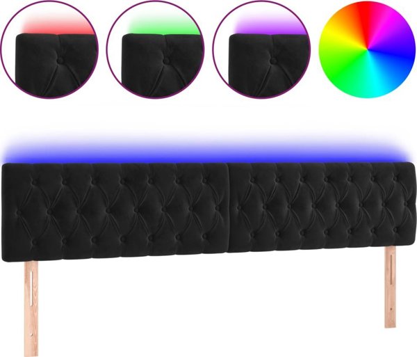 vidaXL Zaglowek do lozka z LED, czarny, 200x7x78/88 cm, aksamit