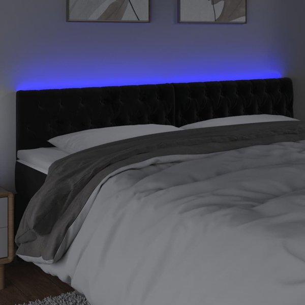 vidaXL Zaglowek do lozka z LED, czarny, 200x7x78/88 cm, aksamit