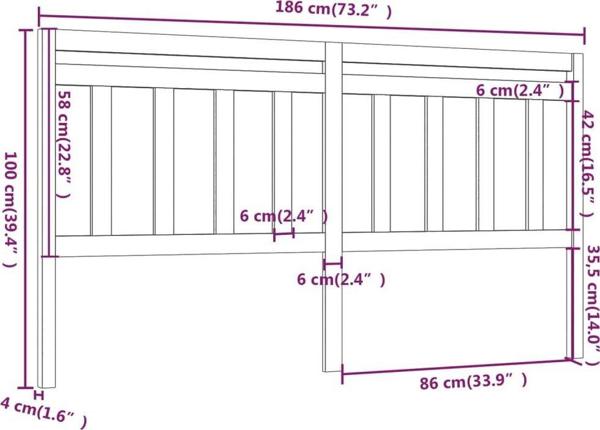 Προσκέφαλο κρεβατιού vidaXL, μαύρο, 186x4x100 εκ., μασίφ πεύκο