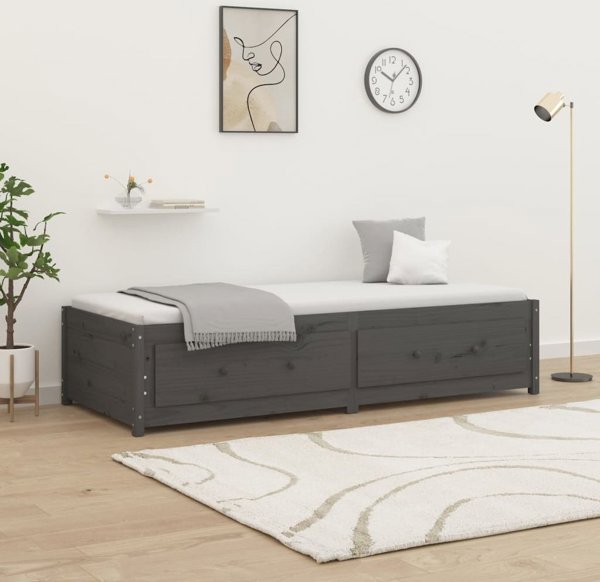 vidaXL Ημερήσιο κρεβάτι, γκρι, 90x200 εκ, από μασίφ πεύκο