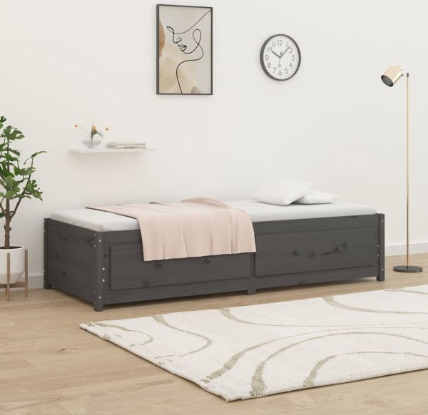 vidaXL Ημερήσιο κρεβάτι, γκρι, 90x200 εκ, από μασίφ πεύκο