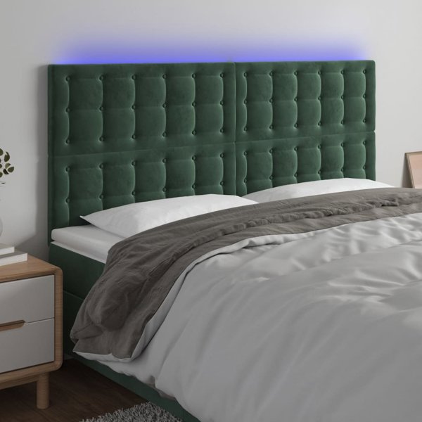 vidaXL Zaglowek do lozka me LED, ciemnozielony, 200x5x118/128 cm