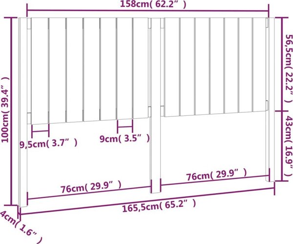 vidaXL Κεφαλάρι κρεβατιού, μαύρο, 165,5x4x100 cm, συμπαγές ξύλο πεύκου