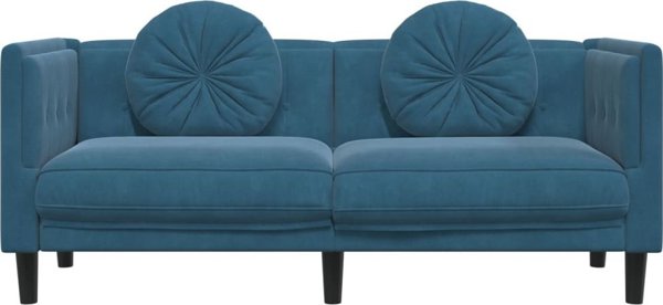 vidaXL Sofa 2-osobowa z poduszkami, niebieska, aksamit