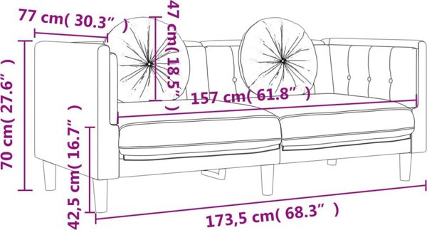 vidaXL Sofa 2-osobowa z poduszkami, niebieska, aksamit