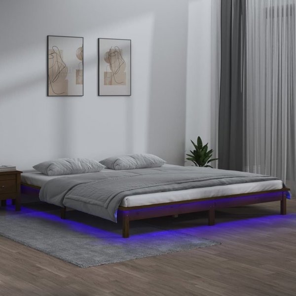 vidaXL Rama κρεβατιού με LED, μέλι καφέ, 160x200 εκ, μασίφ ξύλο