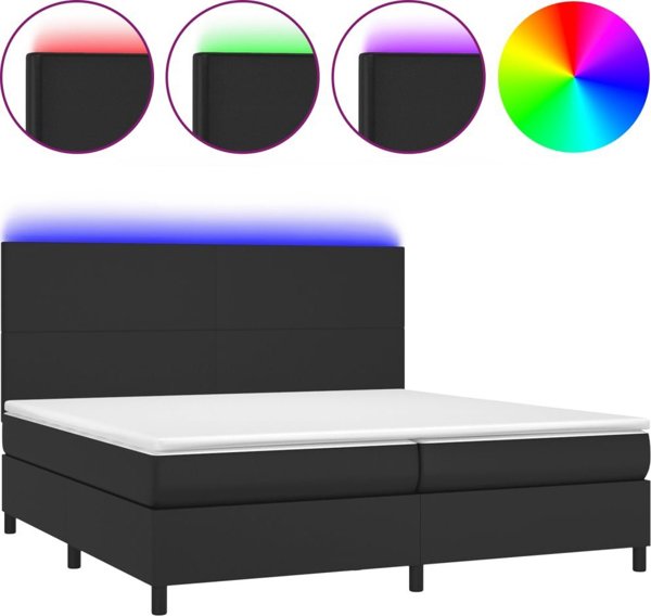 vidaXL Κρεβάτι κοντινεντάλ με στρώμα και LED, μαύρο οικολογικό δέρμα, 200x200 εκ