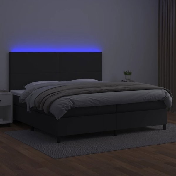 vidaXL Κρεβάτι κοντινεντάλ με στρώμα και LED, μαύρο οικολογικό δέρμα, 200x200 εκ