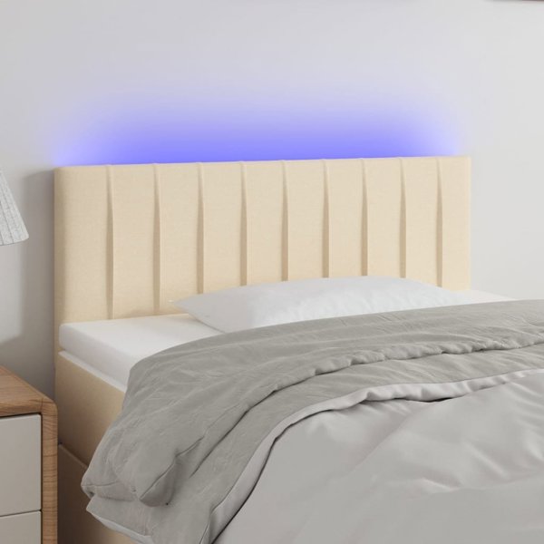 vidaXL Zaglowek do lozka z LED, kremowy, 90x5x78/88 cm, tkanina