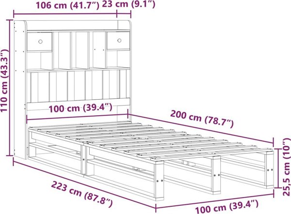 vidaXL Κρεβάτι με ράφι 100x200cm πεύκο κερωμένο καφέ
