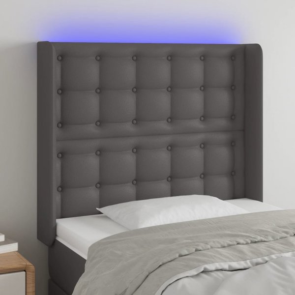 vidaXL Zaglowek do lozka z LED szary 103x16x118/128cm sztuczna skora