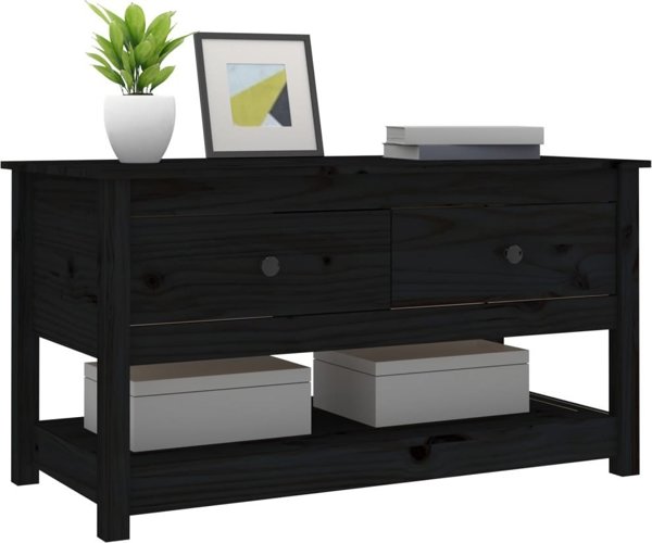 vidaXL vidaXL Stolik kawowy, czarny, 102x49x55 cm, lite drewno sosnowe