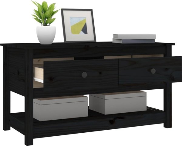 vidaXL vidaXL Stolik kawowy, czarny, 102x49x55 cm, lite drewno sosnowe