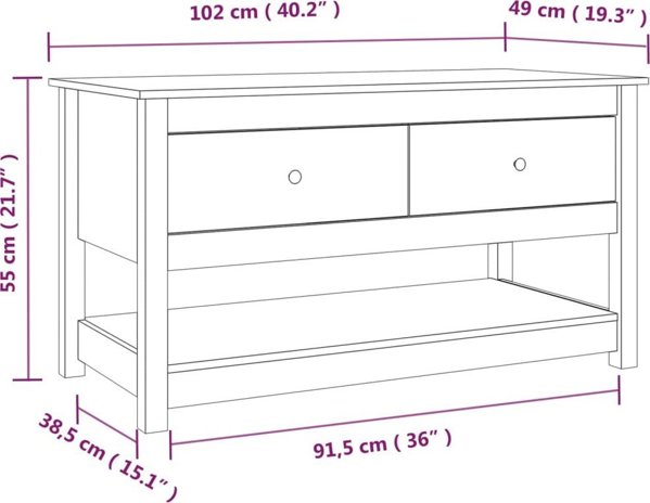 vidaXL vidaXL Stolik kawowy, czarny, 102x49x55 cm, lite drewno sosnowe