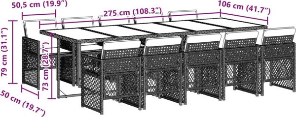 vidaXL 11-τμχ σετ επίπλων κήπου με μαξιλάρια, μπεζ, πολυραταν