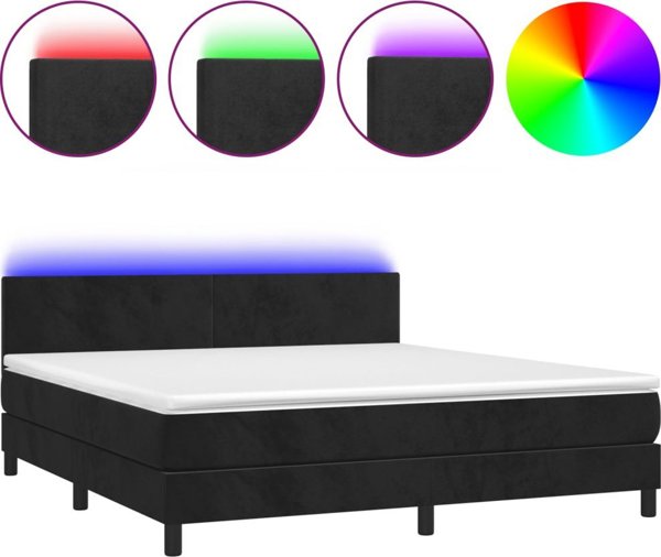 vidaXL Κρεβάτι κοντινεντάλ με στρώμα και LED, μαύρο βελούδο, 160x200 cm
