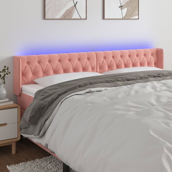 vidaXL Zaglowek do lozka z LED, rozowy, 183x16x78/88 cm, aksamit