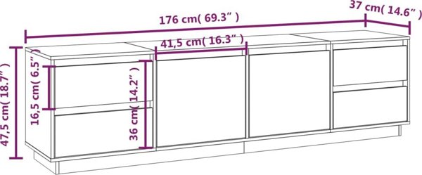 vidaXL Έπιπλο τηλεόρασης, λευκό, 176x37x47,5cm, μαζικό ξύλο πεύκου