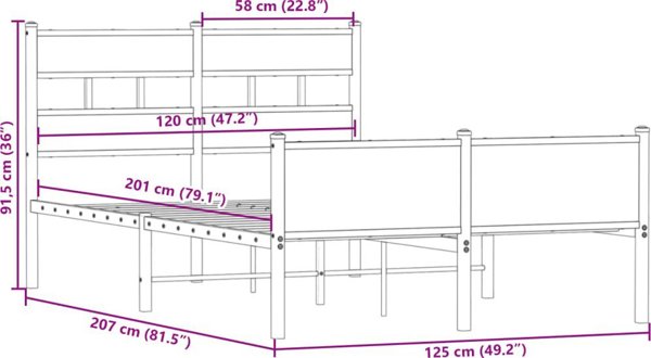 vidaXL Κρεβάτι χωρίς στρώμα, καπνιστή δρυς, 120x200 εκ.