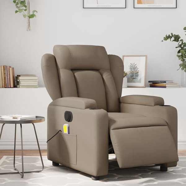 vidaXL Rozkladany fotel masujacy, elektryczny, cappuccino, ekoskora