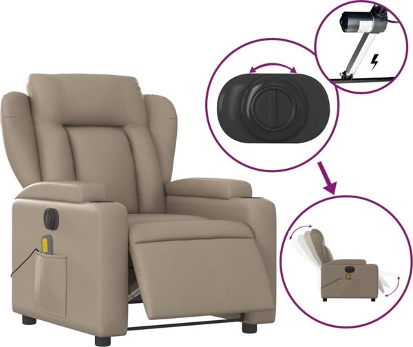 vidaXL Rozkladany fotel masujacy, elektryczny, cappuccino, ekoskora