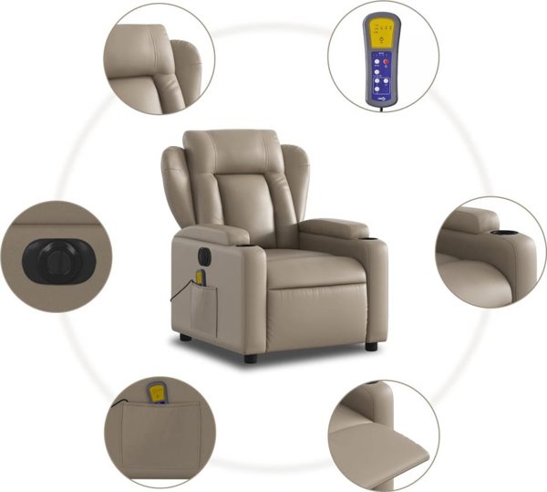 vidaXL Rozkladany fotel masujacy, elektryczny, cappuccino, ekoskora