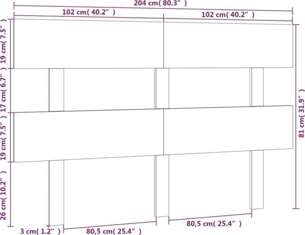vidaXL κεφαλάρι κρεβατιού μαύρο 204x3x81 cm από μασίφ πεύκο