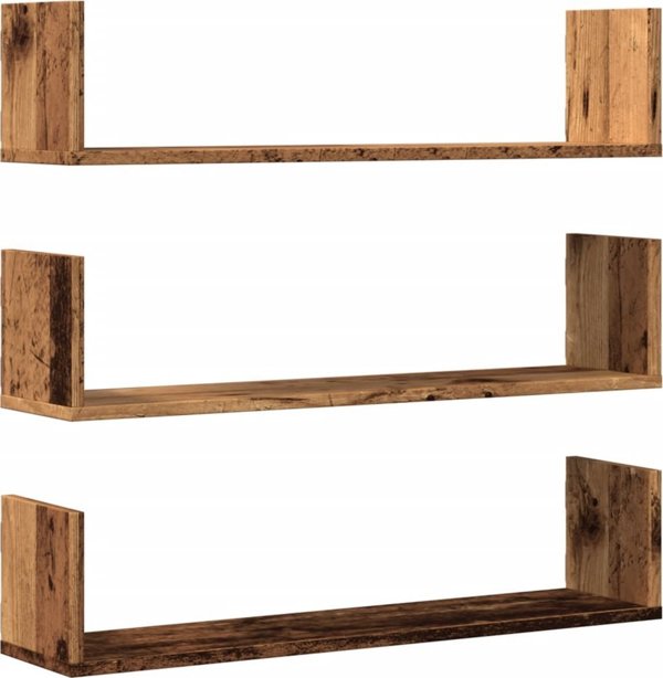 vidaXL Polki scienne, 3 sztuki, stare drewno, 80x18x18 cm