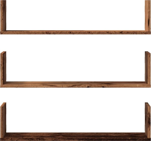 vidaXL Polki scienne, 3 sztuki, stare drewno, 80x18x18 cm