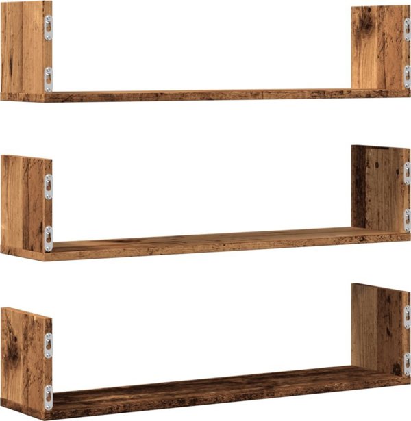 vidaXL Polki scienne, 3 sztuki, stare drewno, 80x18x18 cm