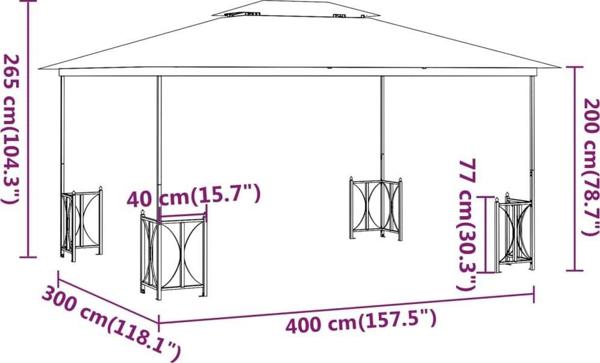 vidaXL Πέργκολα με κουρτίνες και δίφυλλη οροφή, 3x4 μ., χρώμα ταουπ
